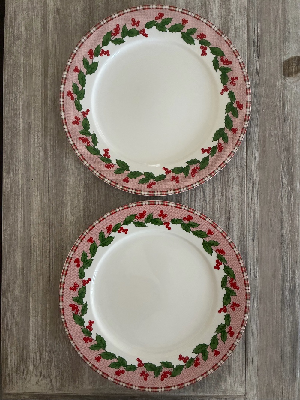 Set of 4 Essential Home Tartan Ribbon Christmas 2005 Holly Dinner Plates - Picture 5 of 6